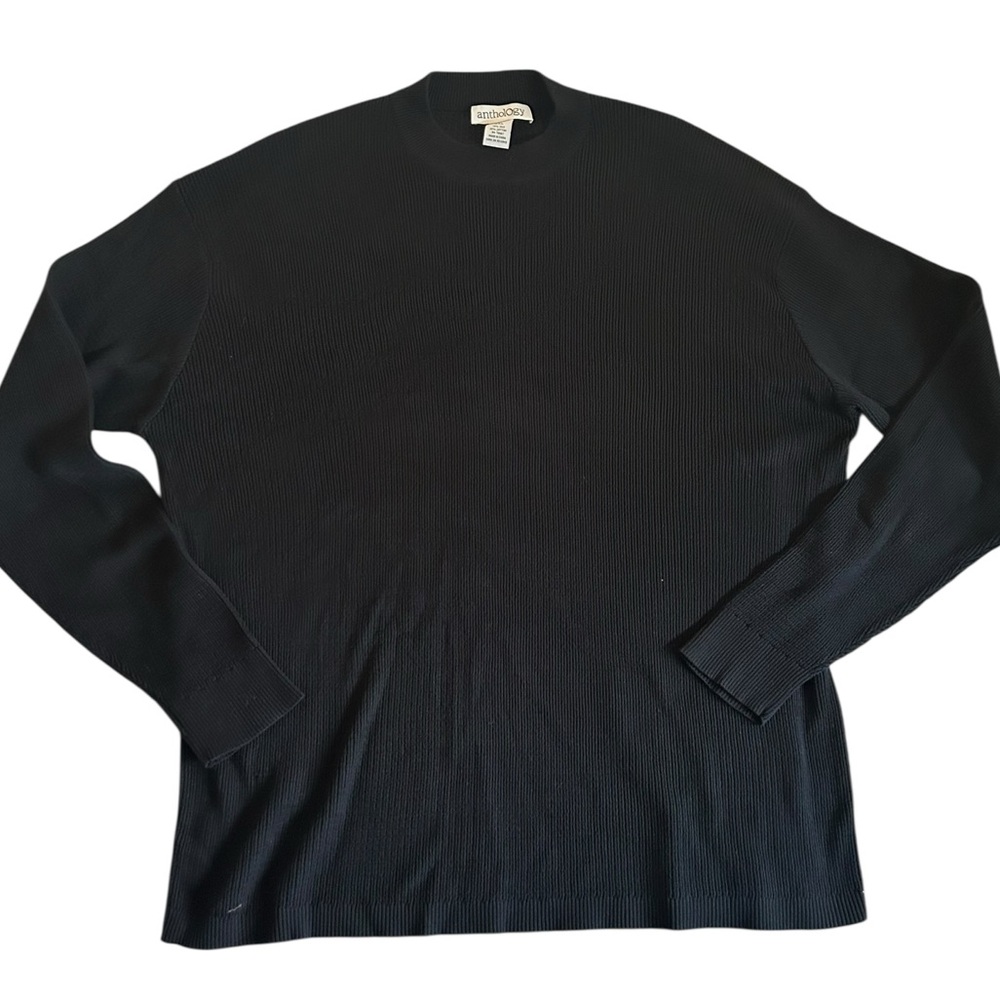 Anthology Men’s Ribbed Knit Sweater XXL Black Silk‎ Cotton Blend Long Sleeve